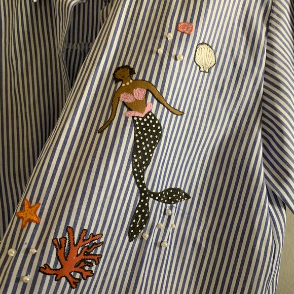Zara basic striped button down mermaid design - Picture 3 of 4